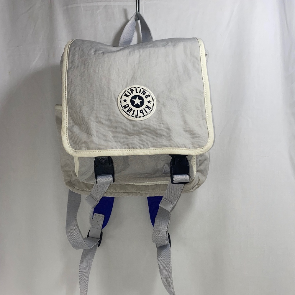 Kipling Leonie Gray Nylon Small Backpack With Blue Ba… Gem